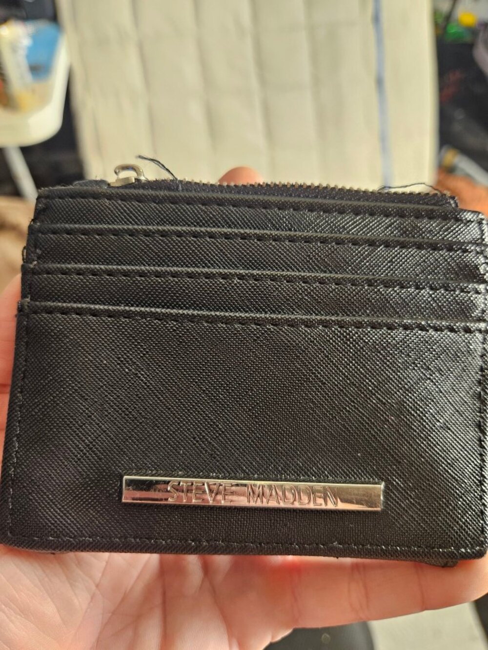 Steve Madden Black Mini Wallet Card Case Snap Closure Zip